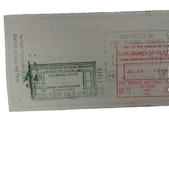 Canceled check  Nickel Plate Railroad to Walsh Neon Sign (Pennsylvania)  1949 - Picture 6 of 8